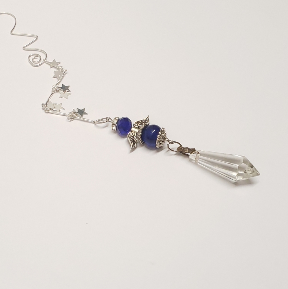 Handmade Cobalt Blue Guardian Angel & Vintage Prisim Crystal Ornament Suncatcher - Picture 4 of 7